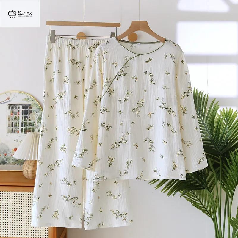 Womens Cotton Crepe Long Sleeve Pajama Set