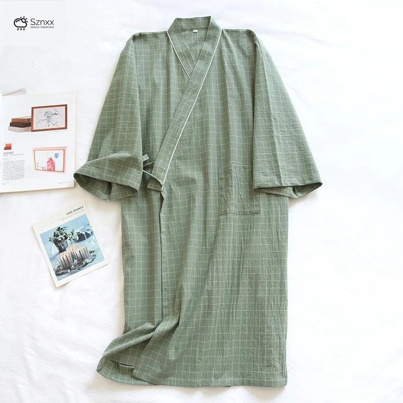 Lightweight Cotton Plaid Kimono Robe For Couples