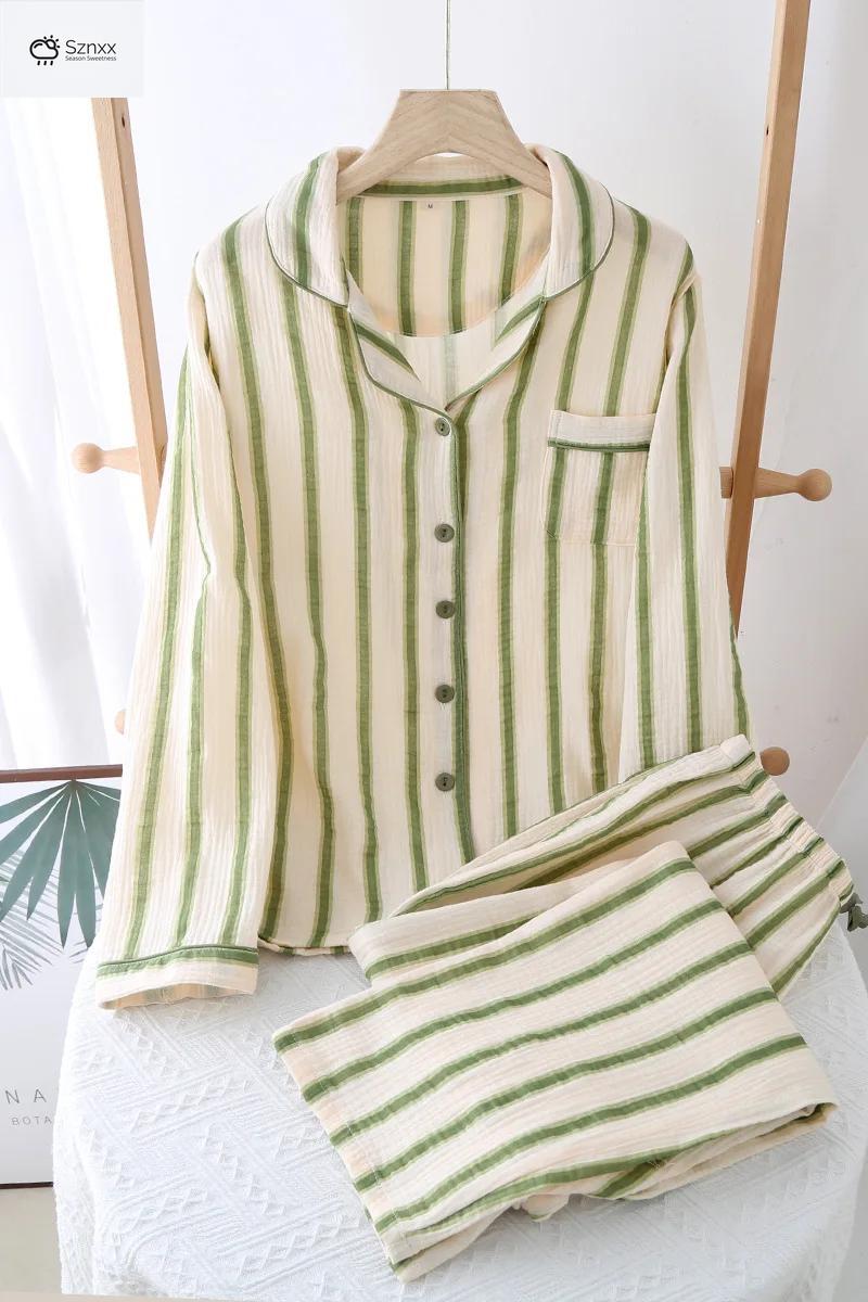 Womens Cotton Crepe Long-sleeve Pajama Lounge Set