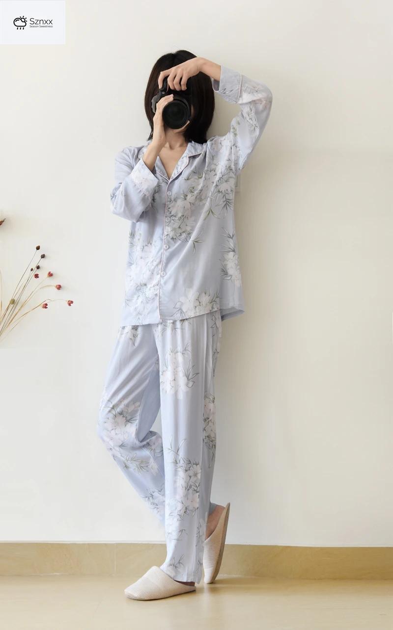 Floral Viscose Silk Loungewear Long-sleeve Pajama Set