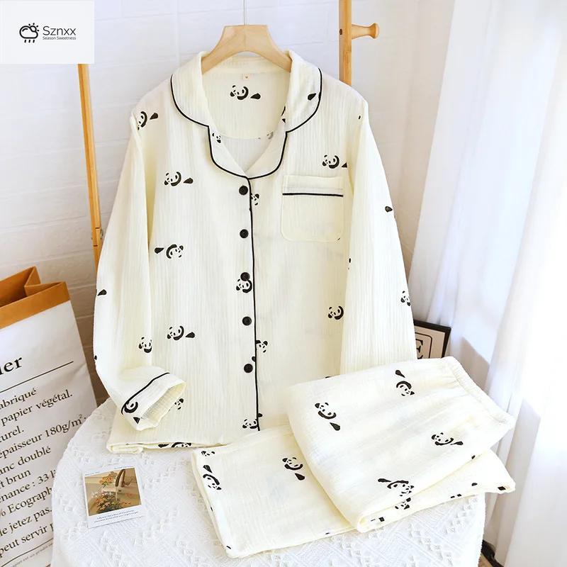 Japanese Crepe Cotton Long-sleeve Pajama Set