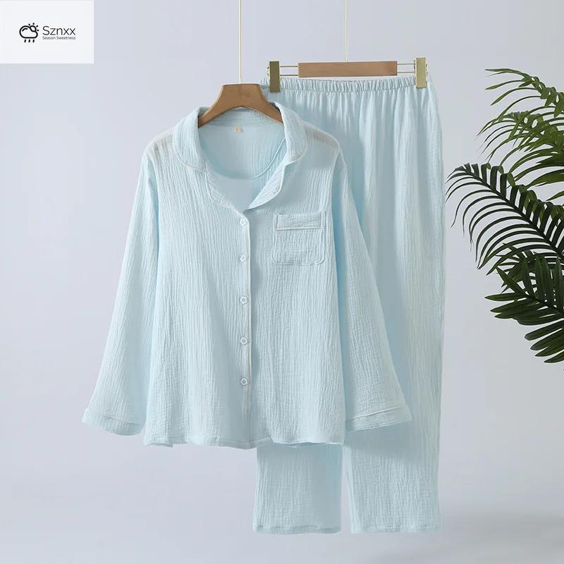 Soft Cotton Lapel Long-sleeve Pajama Lounge Set