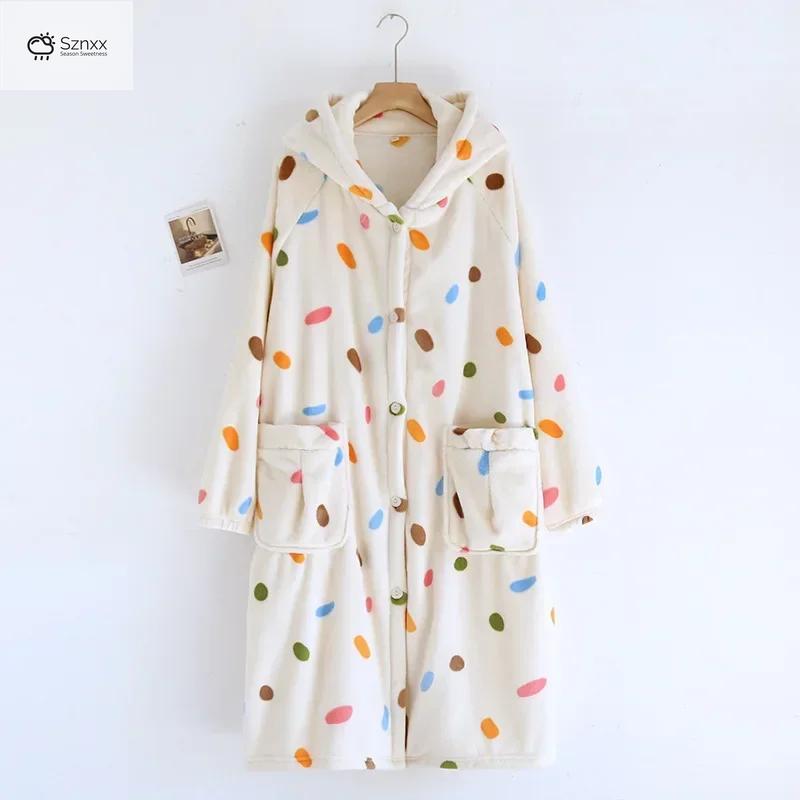 Soft Hooded Velvet Flannel Womens Sleep Robe
