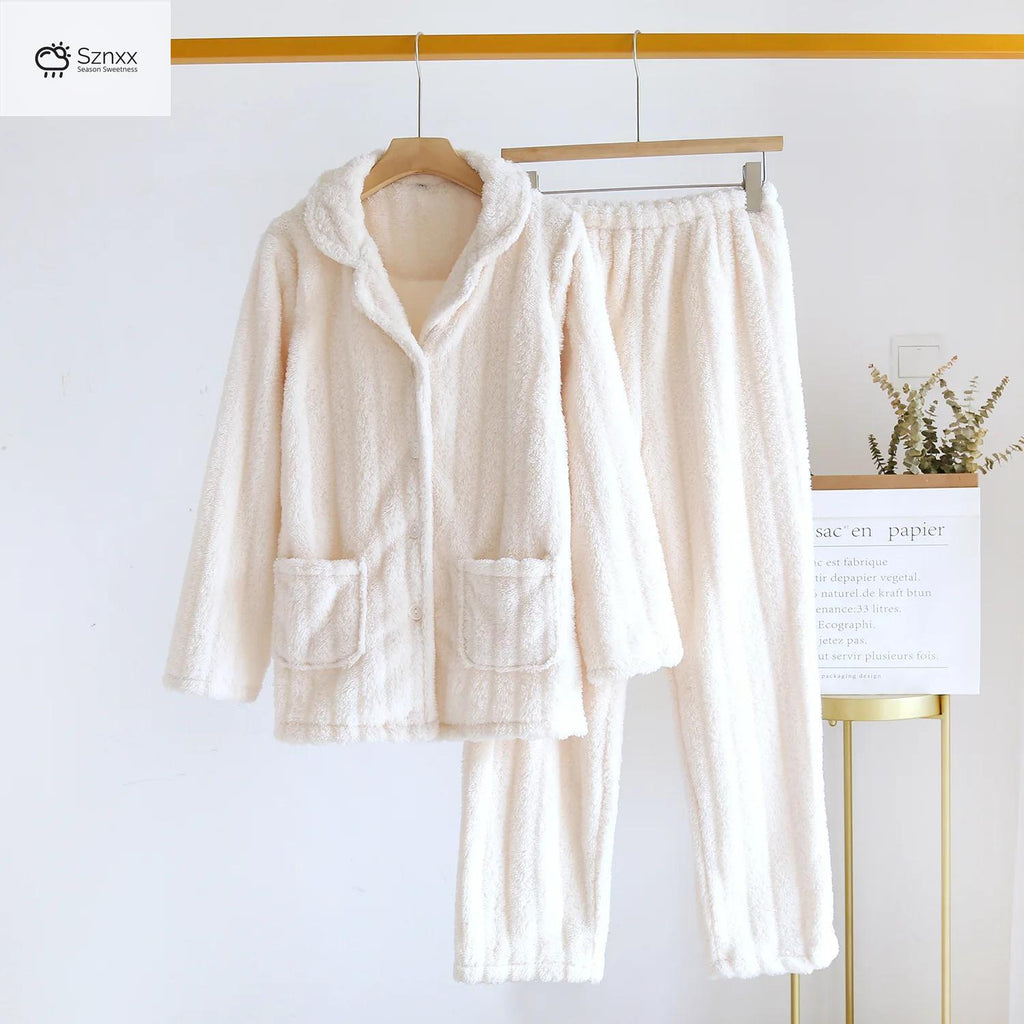 Cozy Flannel Couple Pajama Set Thickened Long-sleeve