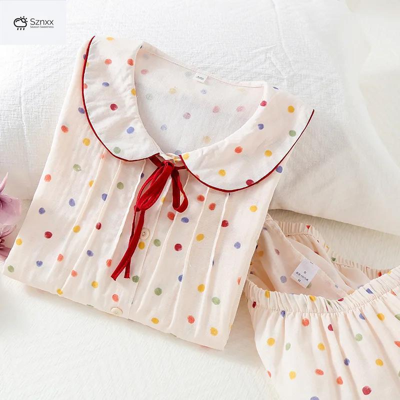 Soft Cotton Gauze Doll Collar Pajama Set