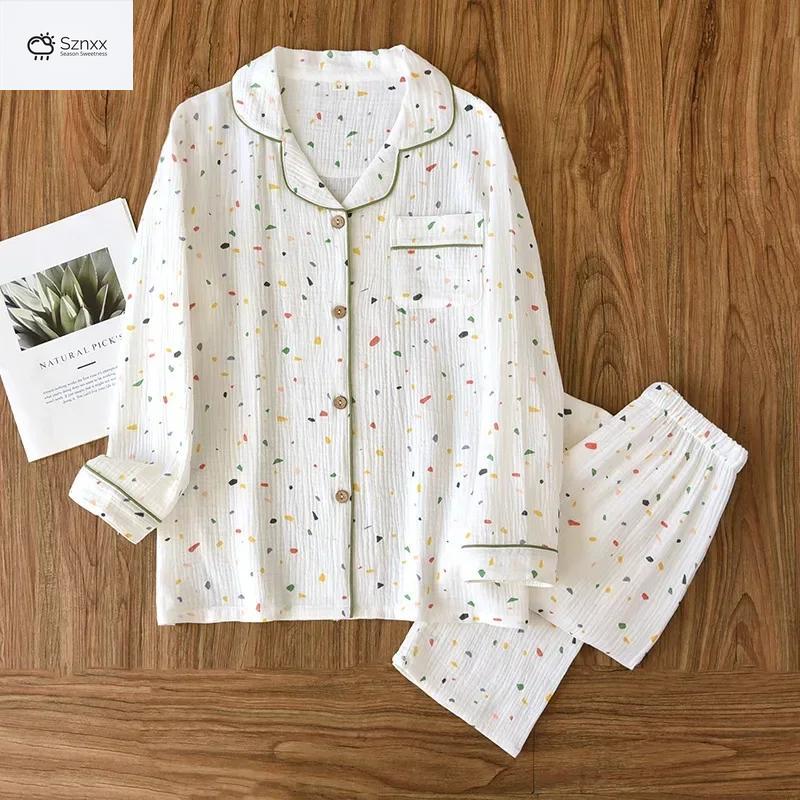Soft Crepe Cotton Womens Lapel Pajama Set