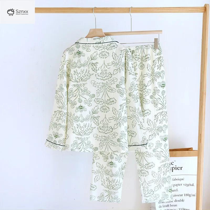 Womens Pure Cotton Crepe Long-sleeve Pajama Set