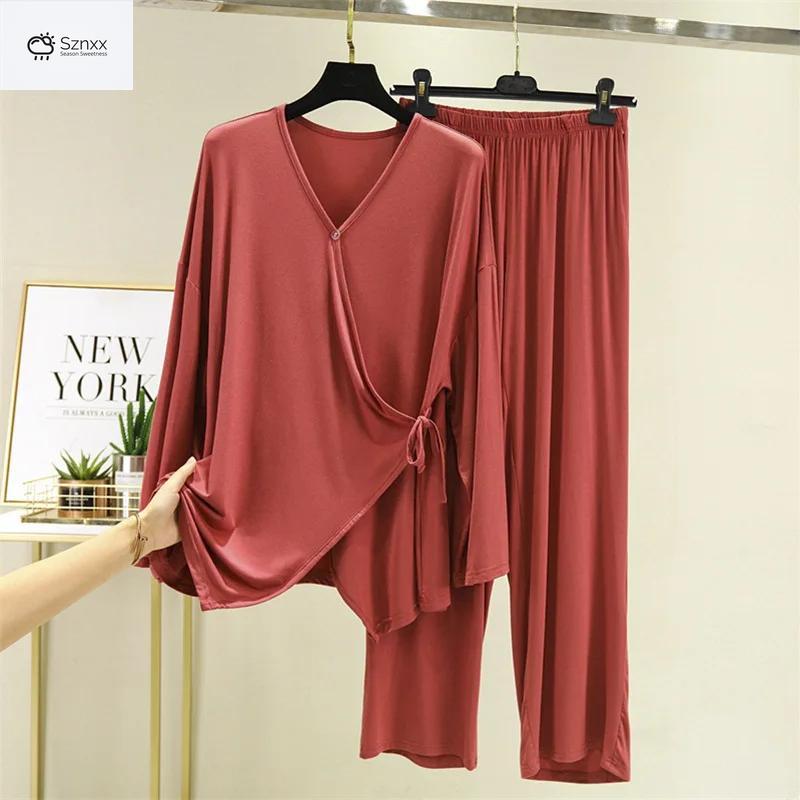 Japanese-inspired Loose Pajama Set With V-neck Design