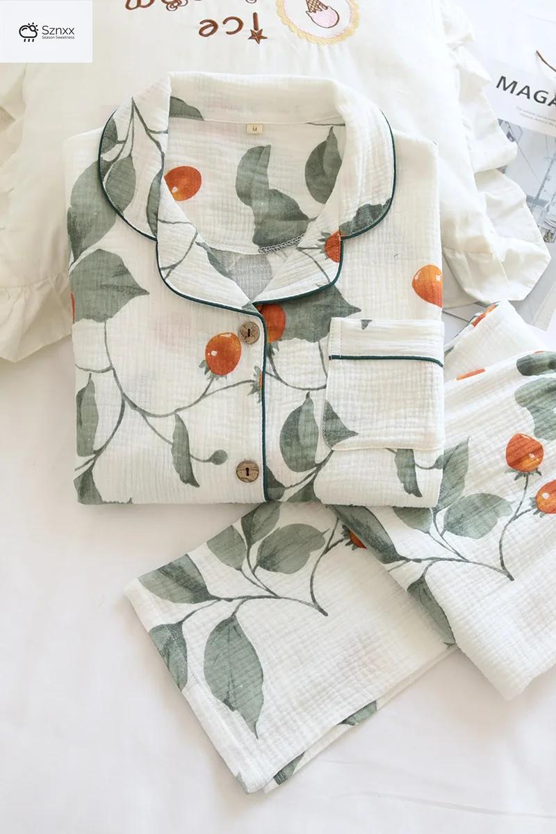 Womens Cotton Long-sleeve Lounge Pajama Set