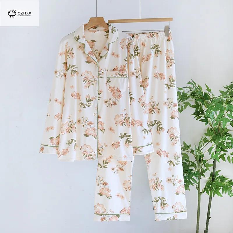 Soft Cotton Knit Womens Floral Pajama Set