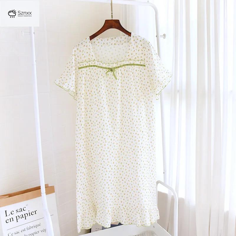 Floral Cotton Crepe Short Sleeve Summer Nightdress