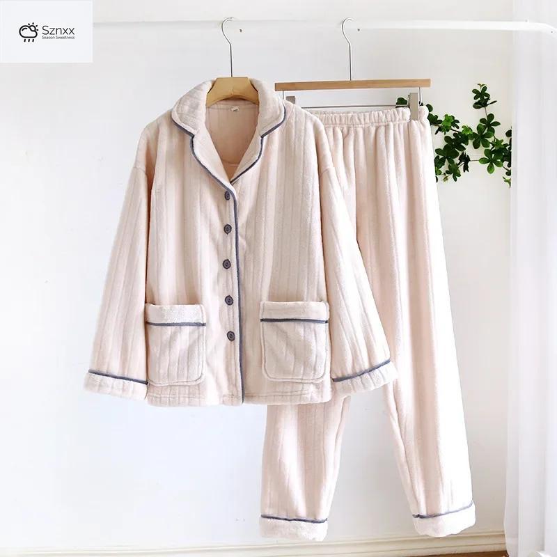 Cozy Flannel Couple Pajama Set Warm Fleece Loungewear