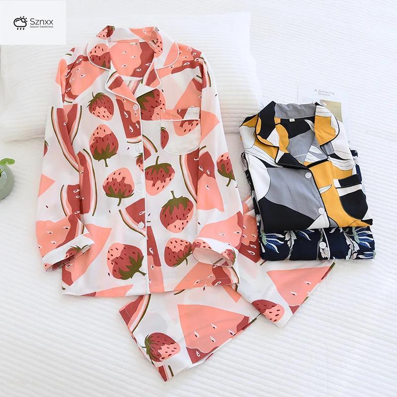 Soft Viscose Long-sleeve Geometric Pajama Set