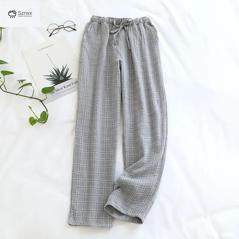 Unisex Cotton Crepe Plaid Lounge Trousers