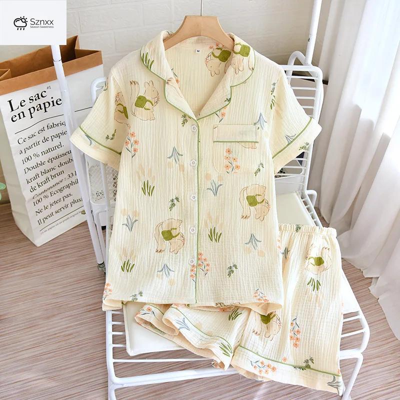 Japanese Cotton Crepe Loose Pajama Shorts Set