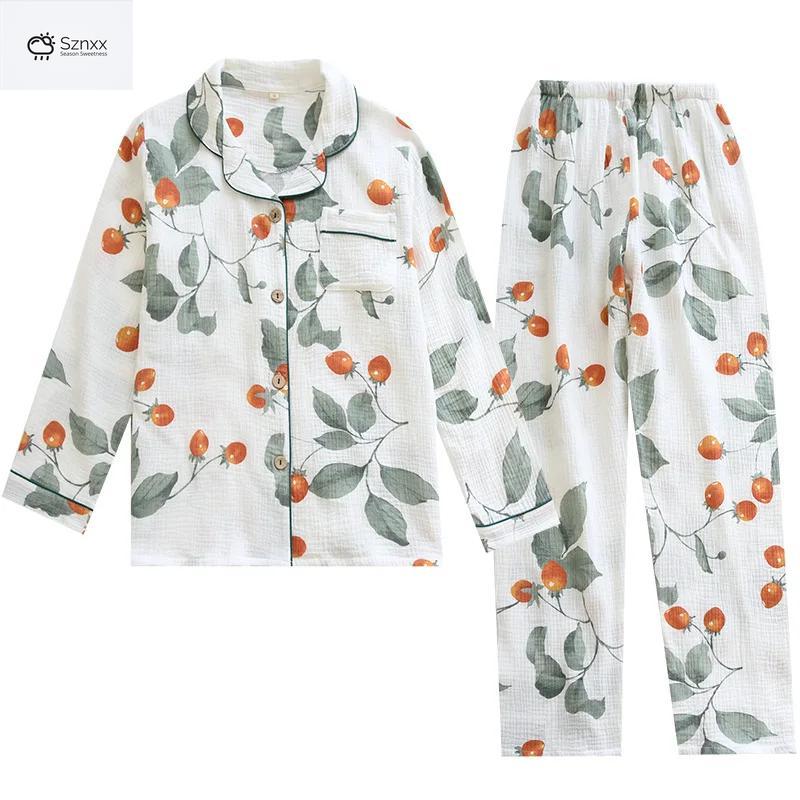Womens Cotton Long-sleeve Lounge Pajama Set