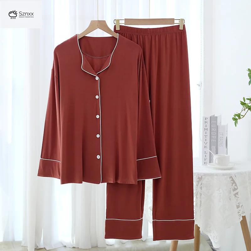Modal Womens Thin Cardigan Pajama Set