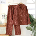 Womens Cotton Gauze Jacquard Long Pajama Set