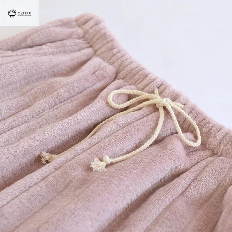 Womens Thick Velvet Flannel Warm Sleep Pants