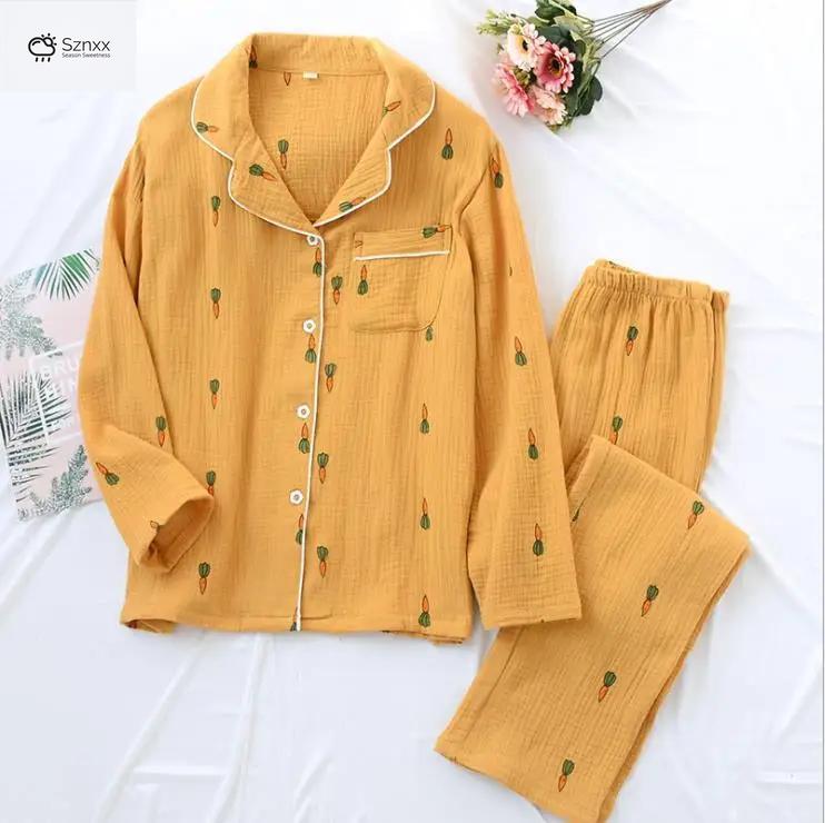 Womens Cotton Crepe Long-sleeve Pajama Lounge Set