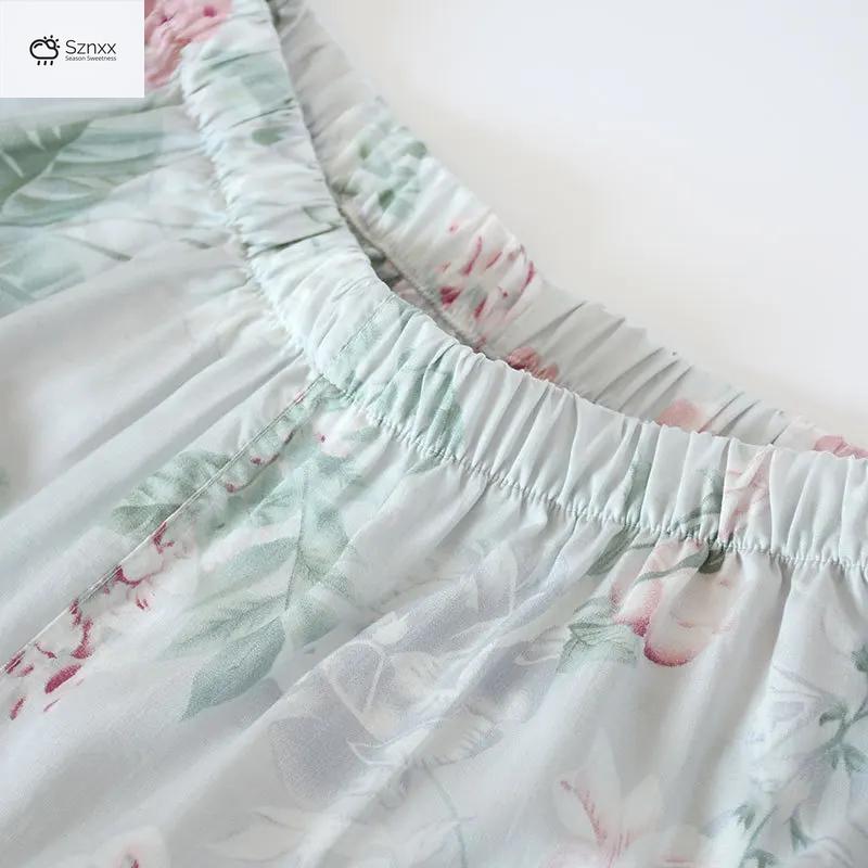 Floral Viscose Silk Loungewear Long-sleeve Pajama Set