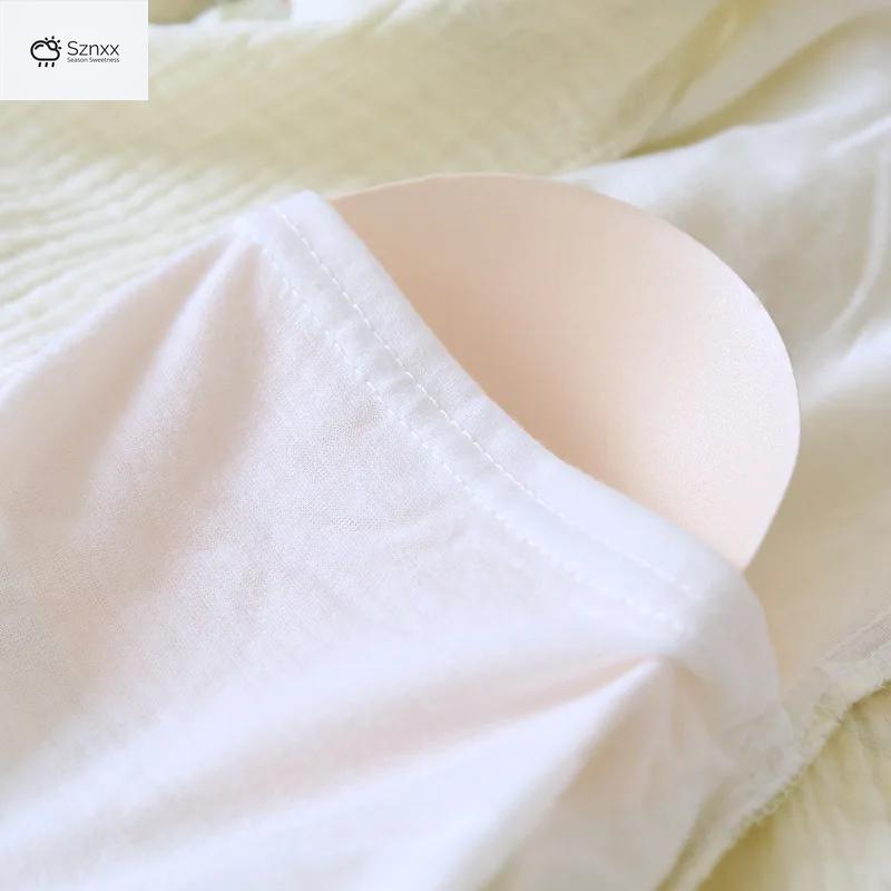 Soft Cotton Crepe Pajama Set With Chest Pads