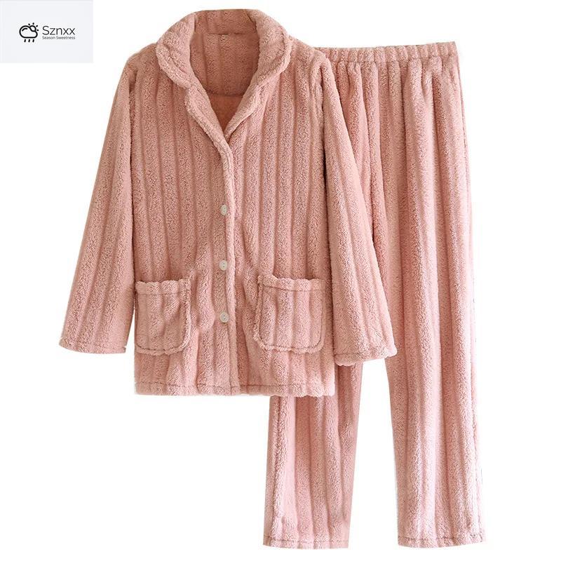 Cozy Flannel Couple Pajama Set Thickened Long-sleeve