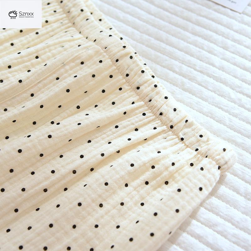 Polka Dot Cotton Crepe Pajama Set Long-sleeve
