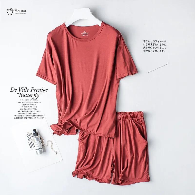 Womens Modal Short Sleeve Loose Pajama Set