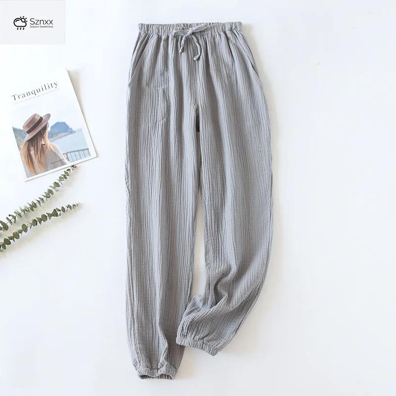 Japanese Crepe Cotton Tie-waist Casual Trousers