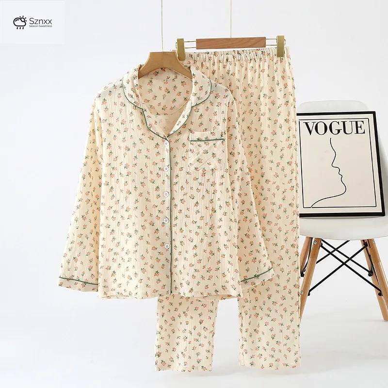 Japanese Crepe Cotton Long-sleeve Pajama Set