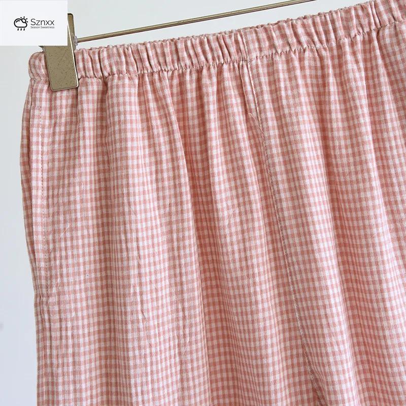 Checkered Cotton Gauze Couple Pajama Set