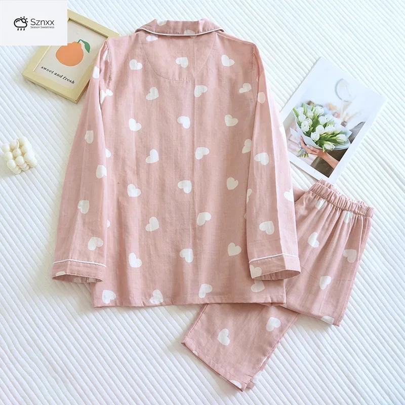 Womens Soft Cotton Long-sleeve Pajama Lounge Set