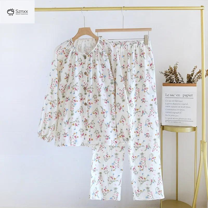 Soft Floral Cotton Pajama Set With Long Sleeves