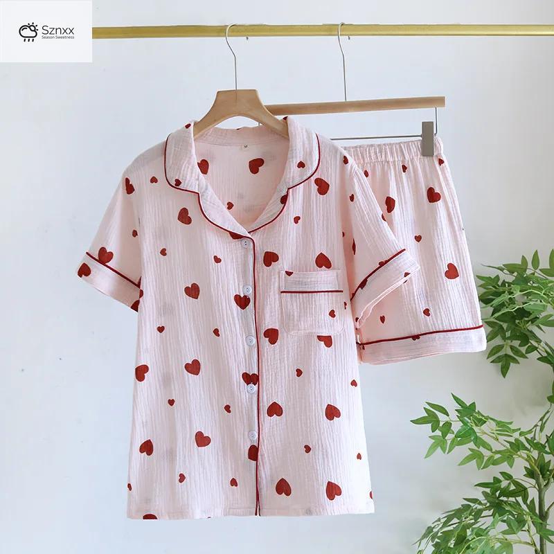 Japanese Cotton Crepe Loose Pajama Shorts Set