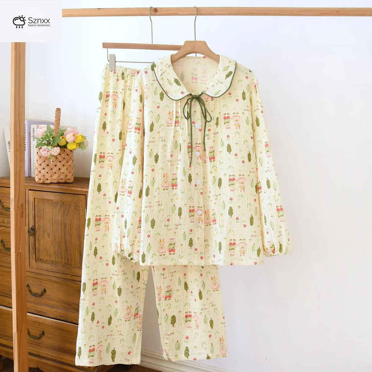 Soft Crepe Cotton Women’s Long Pajama Set