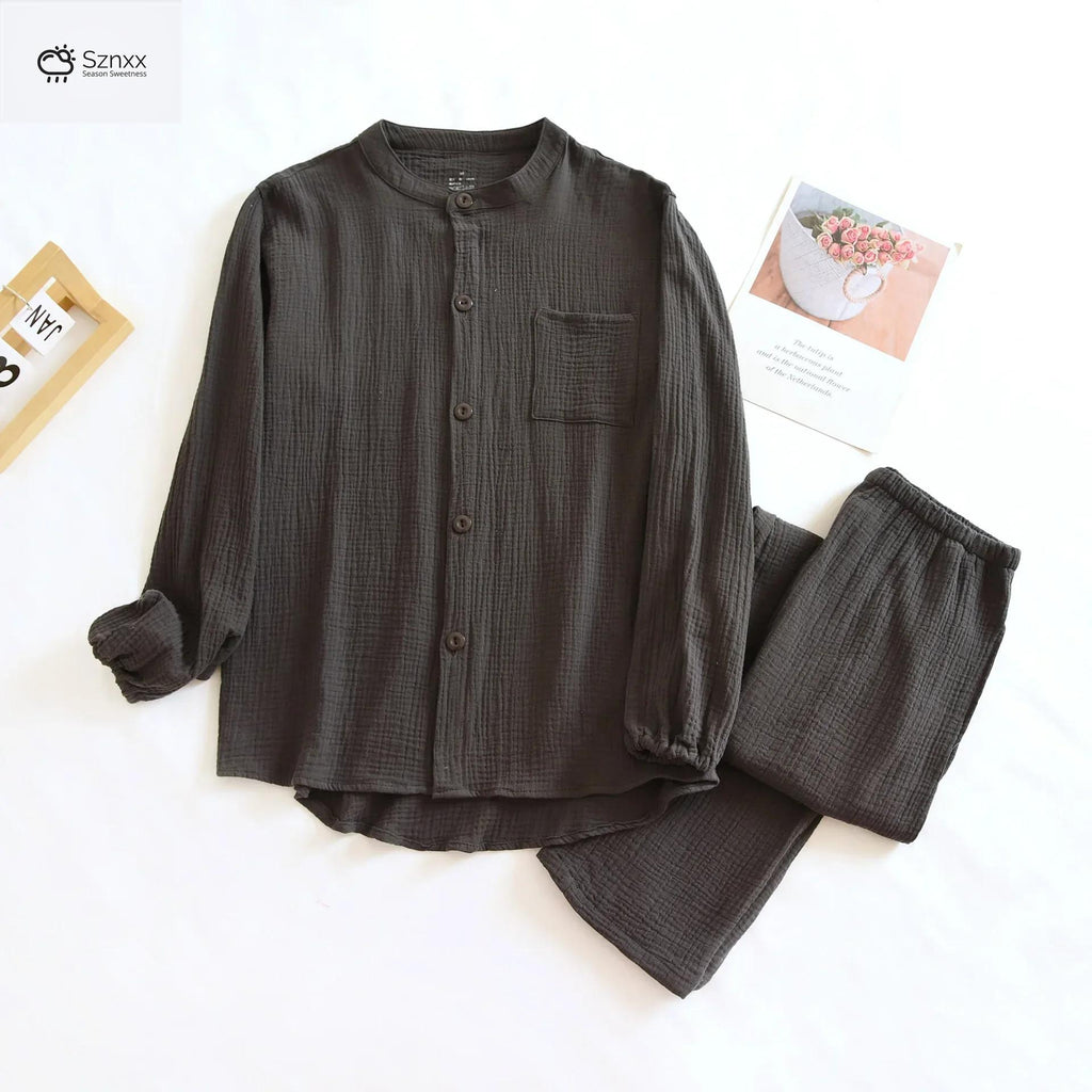 Couple’s Crepe Cotton Long-sleeve Pajama Set