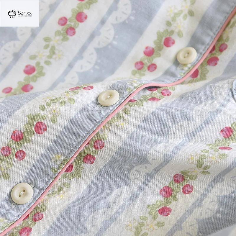 Soft Cotton Gauze Long Pajama Set For Women