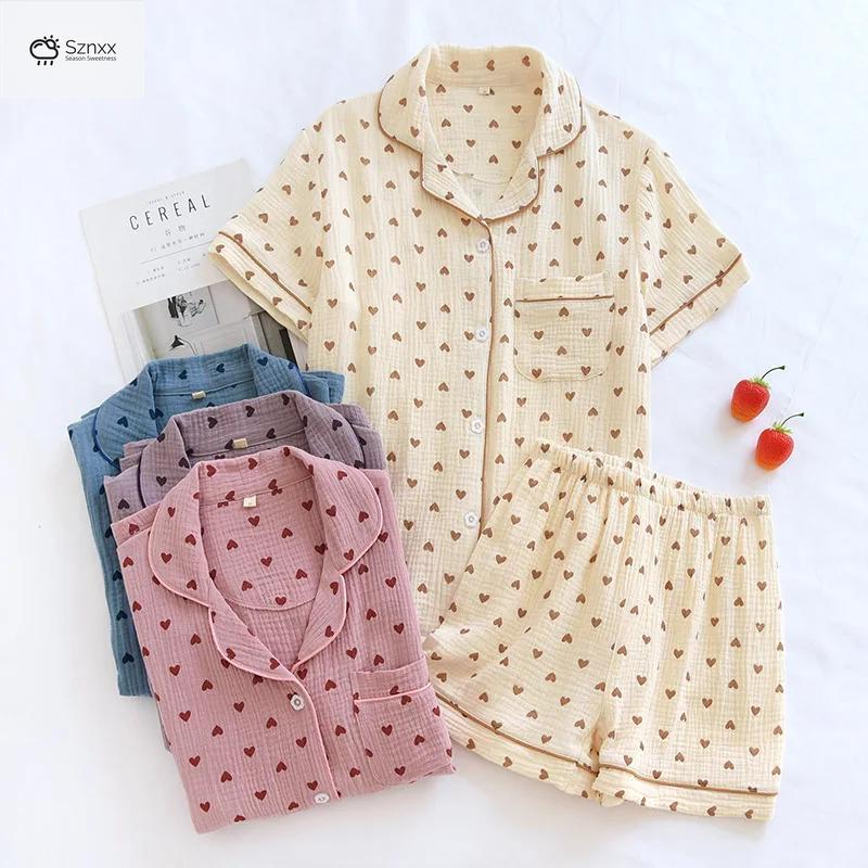 Breathable Cotton Crepe Loungewear Shorts Pajama Set