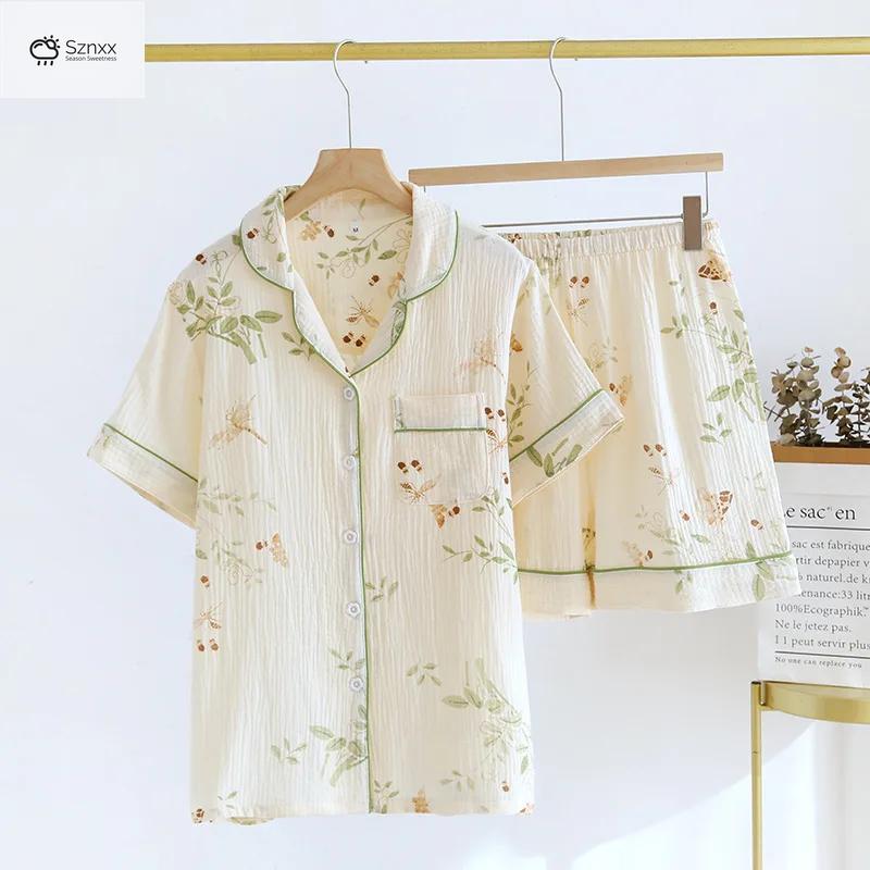 Japanese Cotton Crepe Loose Pajama Shorts Set