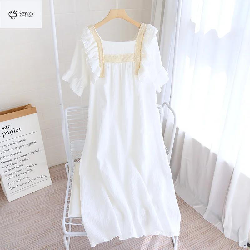 Palace-style Cotton Crepe Lotus Sleeve Nightdress
