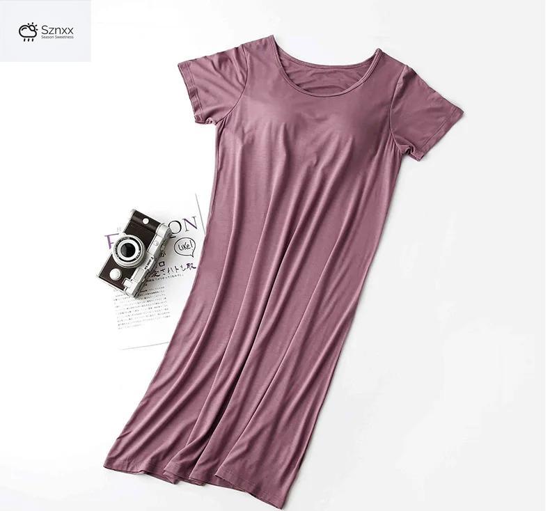 Plus Size Half-sleeve Nightdress With Chest Padding
