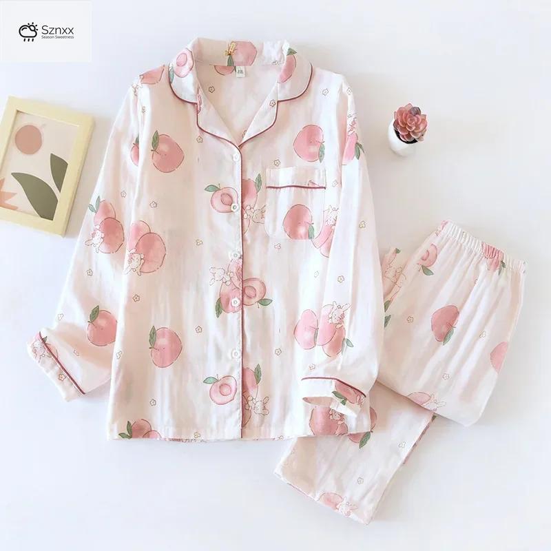 Womens Lightweight Cotton Gauze Loungewear Two-piece Set