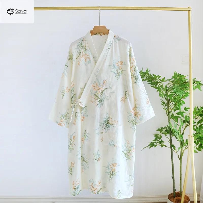 Japanese Cotton Crepe Kimono Robe For Women