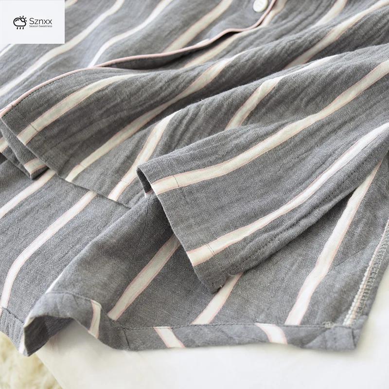 Striped Cotton Knee-length Women’s Long-sleeve Nightgown