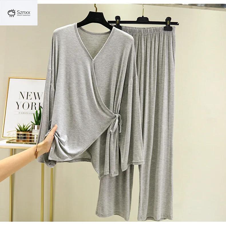Japanese-inspired Loose Pajama Set With V-neck Design