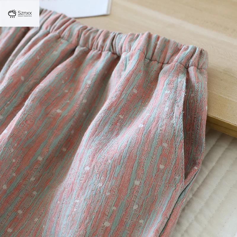 Breathable Cotton Gauze Loose Summer Couple Shorts
