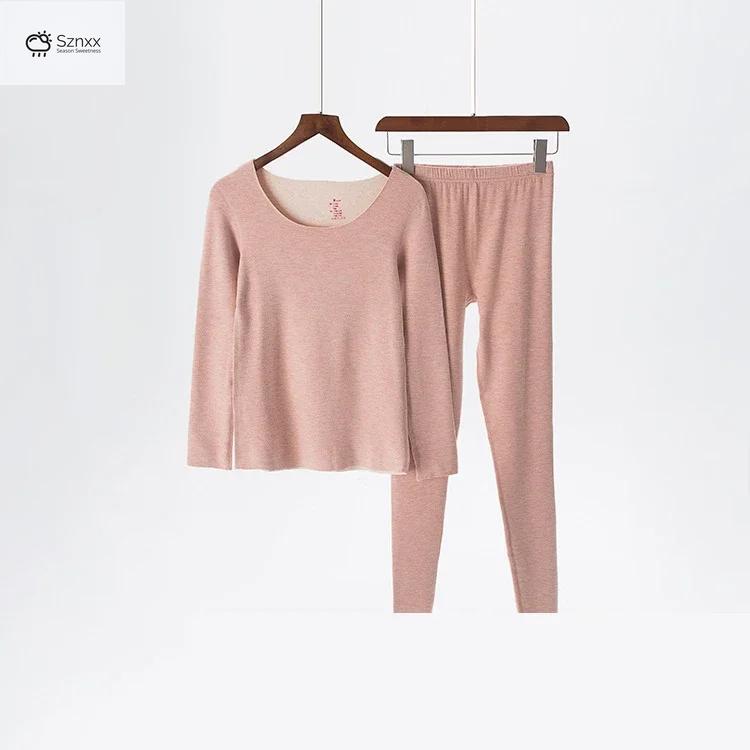 Womens Thermal Fleece Long-sleeve Two-piece Lounge Set