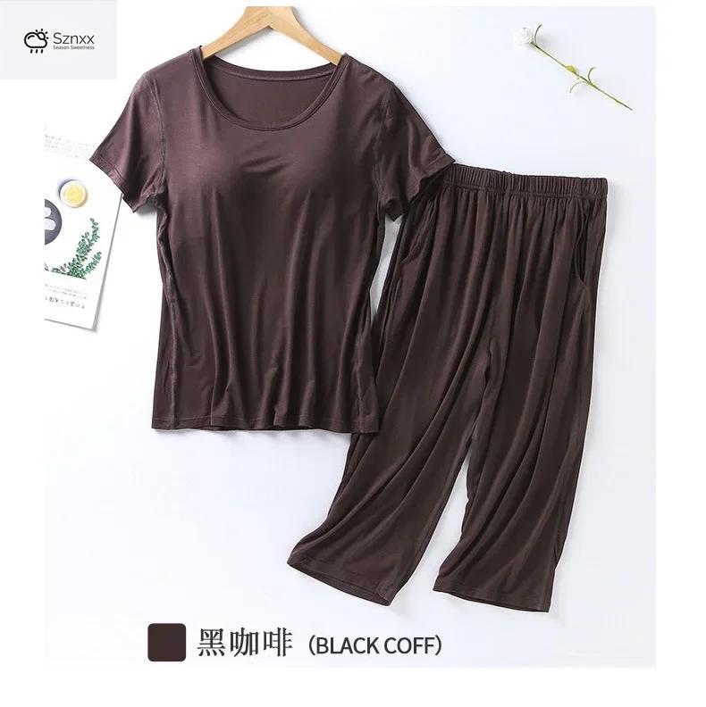 Soft Modal Pajama Set With Chest Pad Cropped Trousers