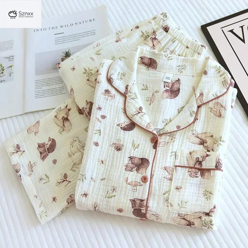 Womens Crape Flip Collar Printed Pajama Set